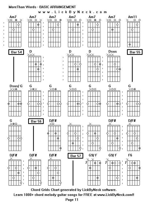 Chord Grids Chart of chord melody fingerstyle guitar song-MoreThan Words - BASIC ARRANGEMENT,generated by LickByNeck software.